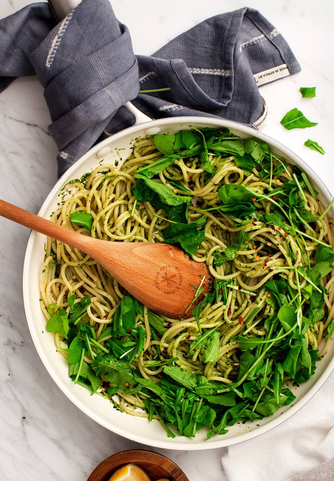 easy pesto pasta recipe in a skillet