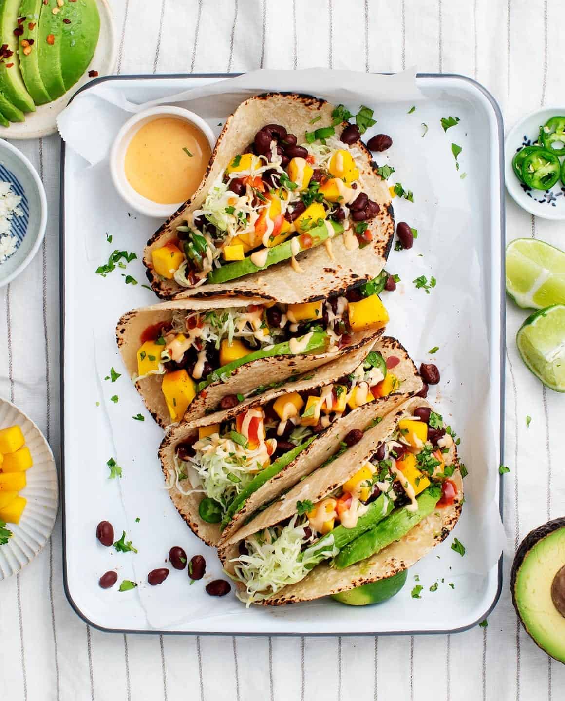Spicy Mango, Black Bean & Avocado Tacos - healthy dinner ideas