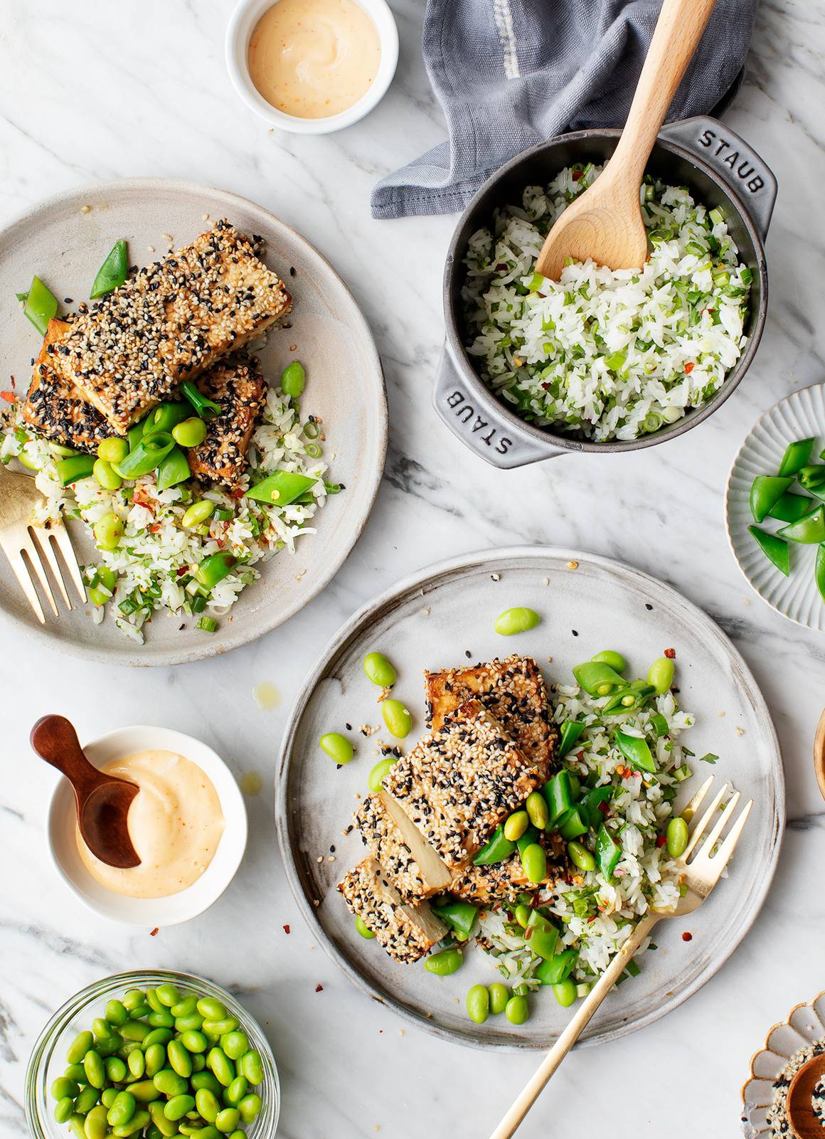 Crispy Sesame Tofu with rice - easy dinner ideas