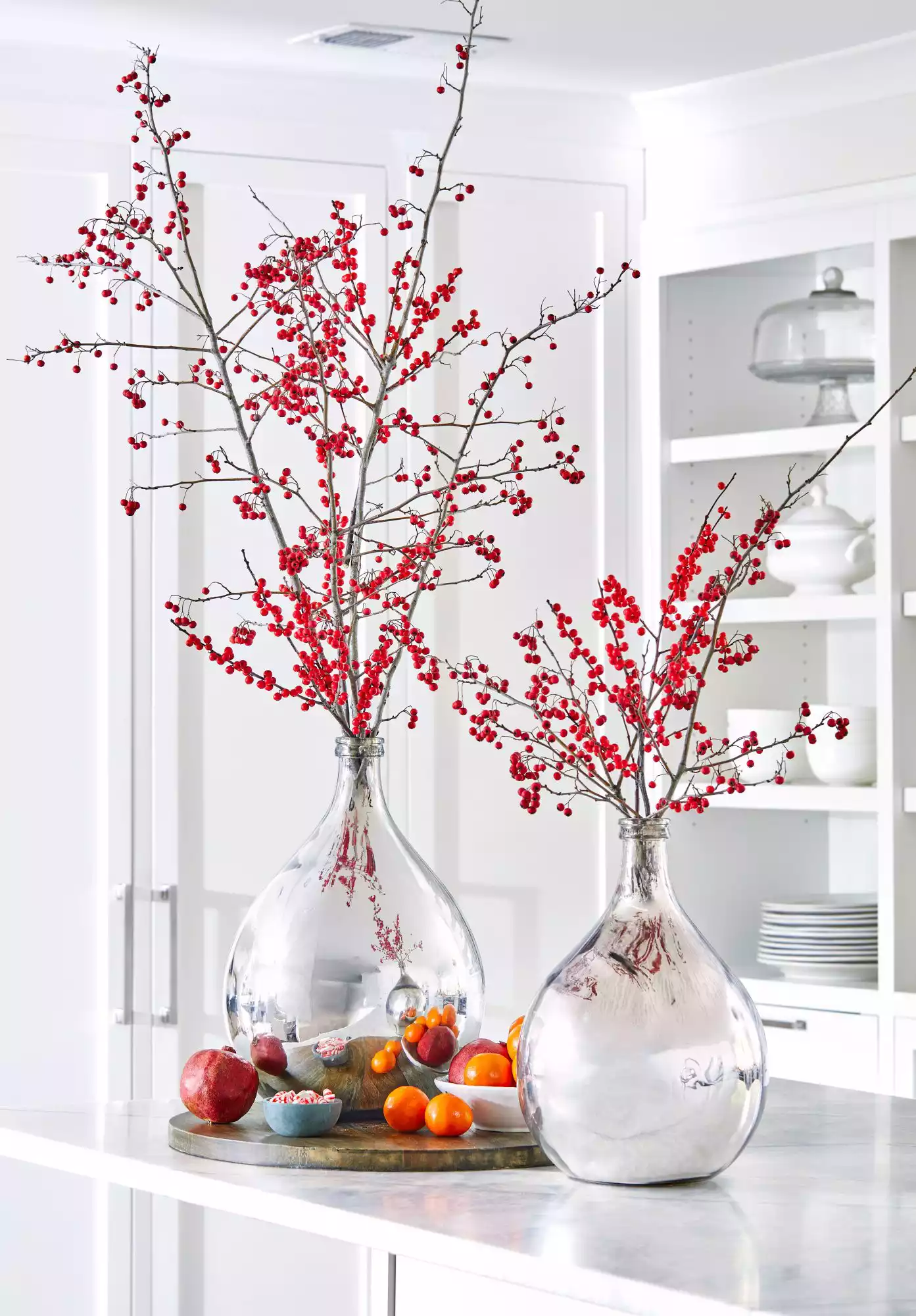Mercury Glass Vase with holly berry branches