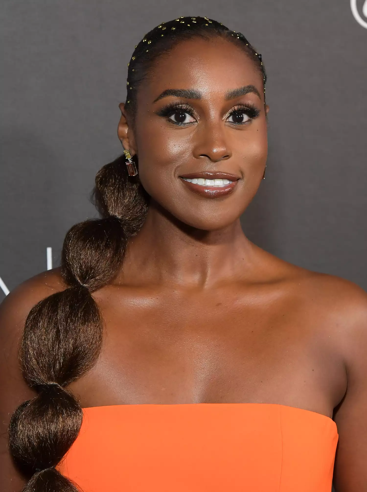 Actor Issa Rae with a bubble ponytail
