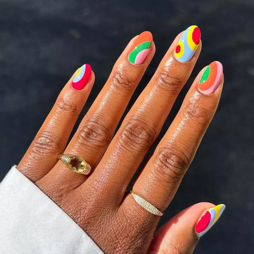 Bold multicolor almond nails