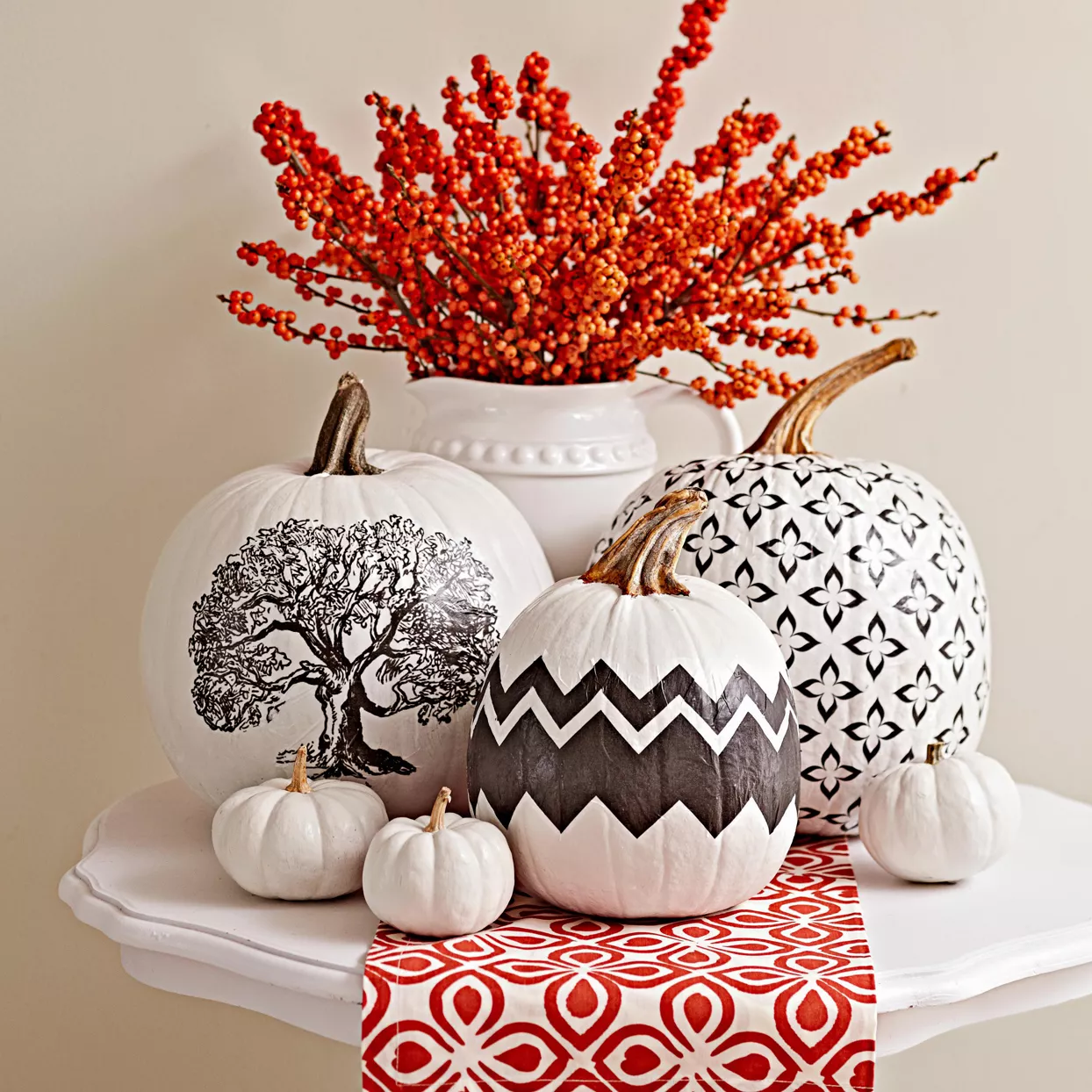 black white painted pumpkins