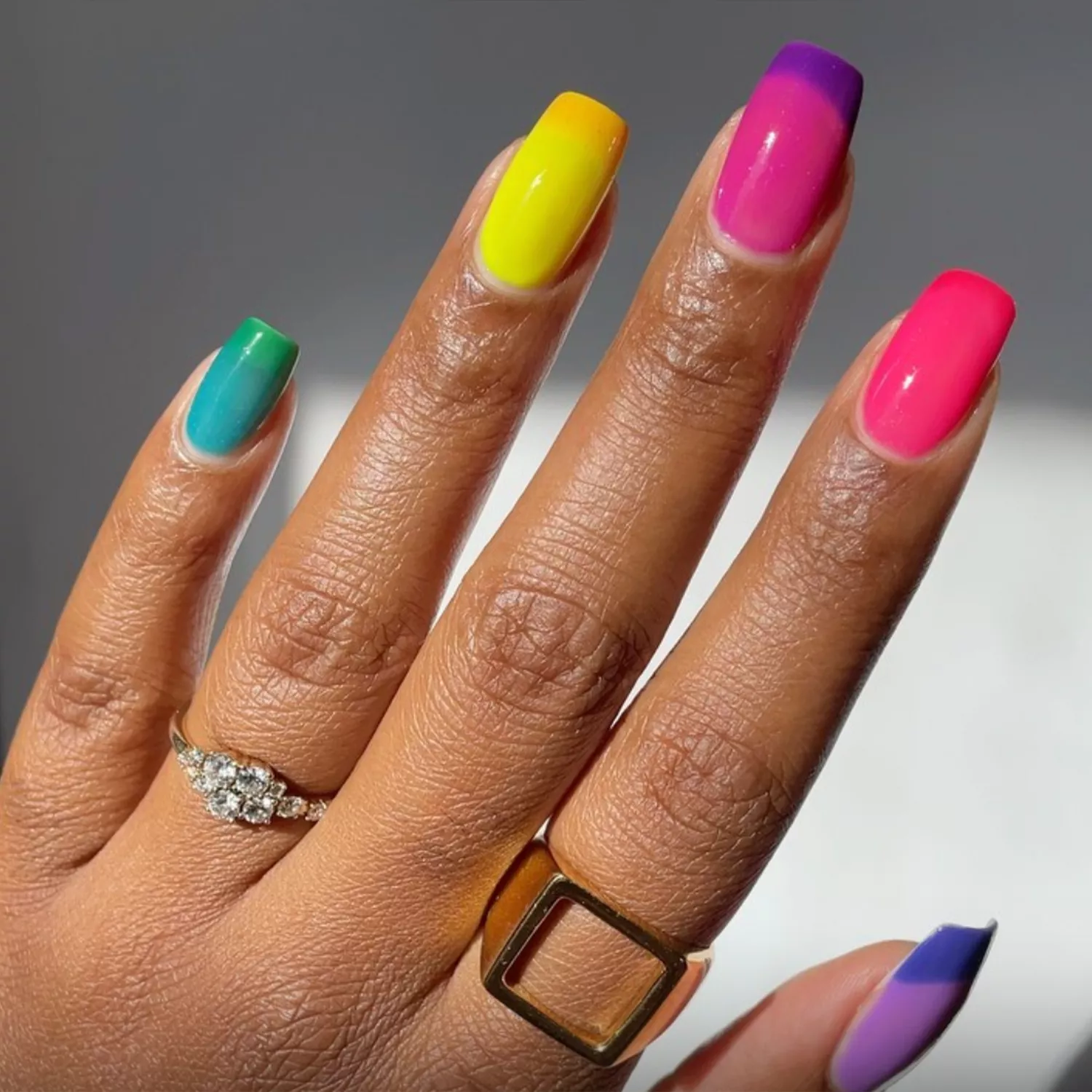 rainbow gradient square nails