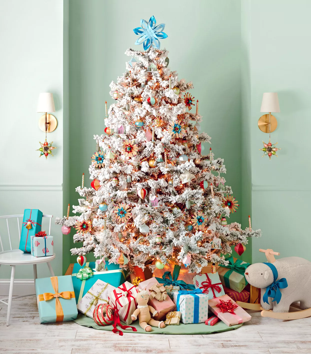 white christmas tree and presents