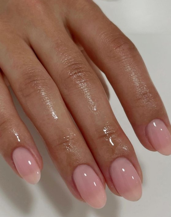 sheer pink almond nails corrinna