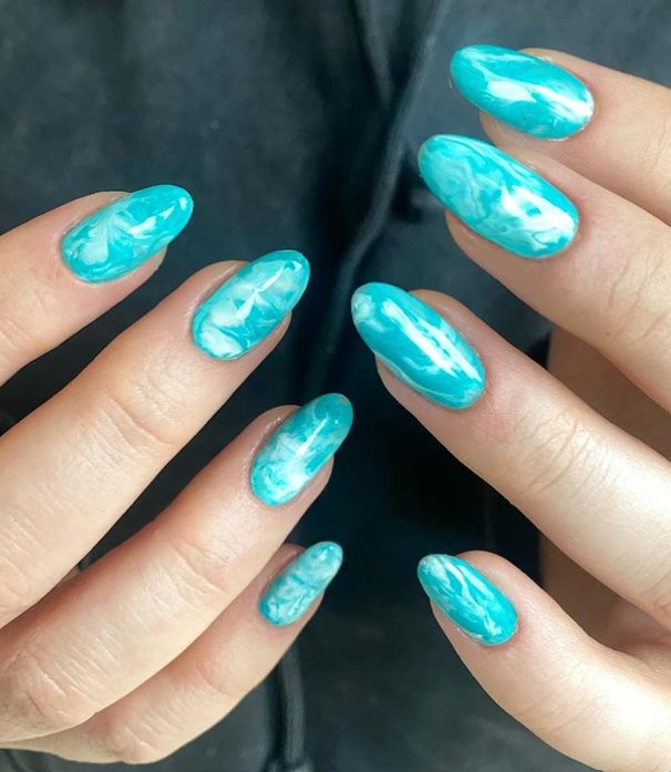 teal blue almond nails