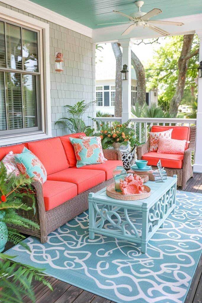 Coral and Aqua Patio Furniture