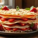 Strawberry Crumble Crepe Cake