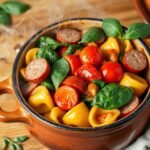 Tomato Spinach Tortellini with Sausage