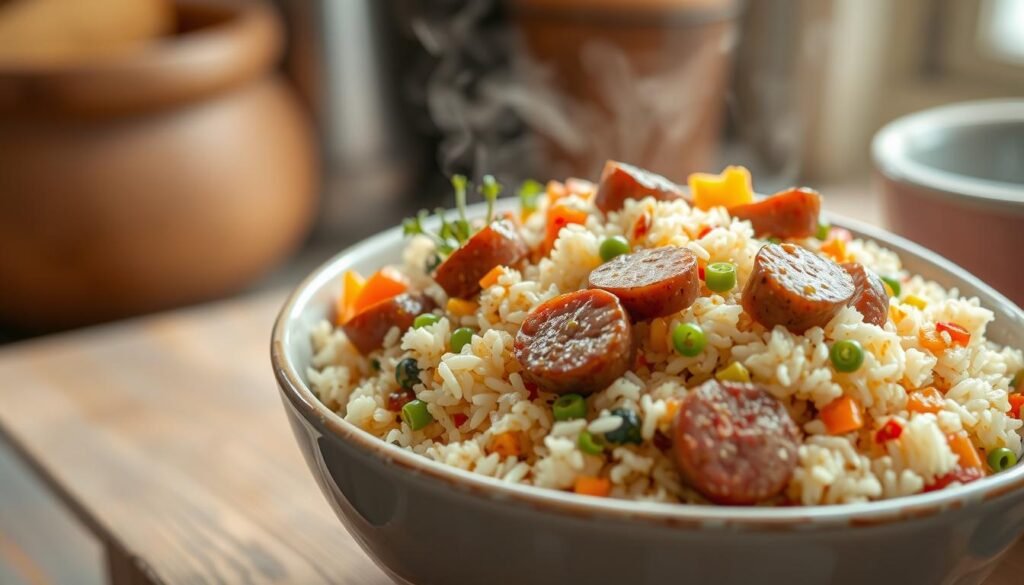 sausage and rice leftovers