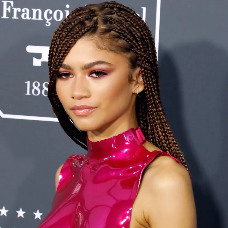 Chocolate Brown Hair Braided Highlights Zendaya